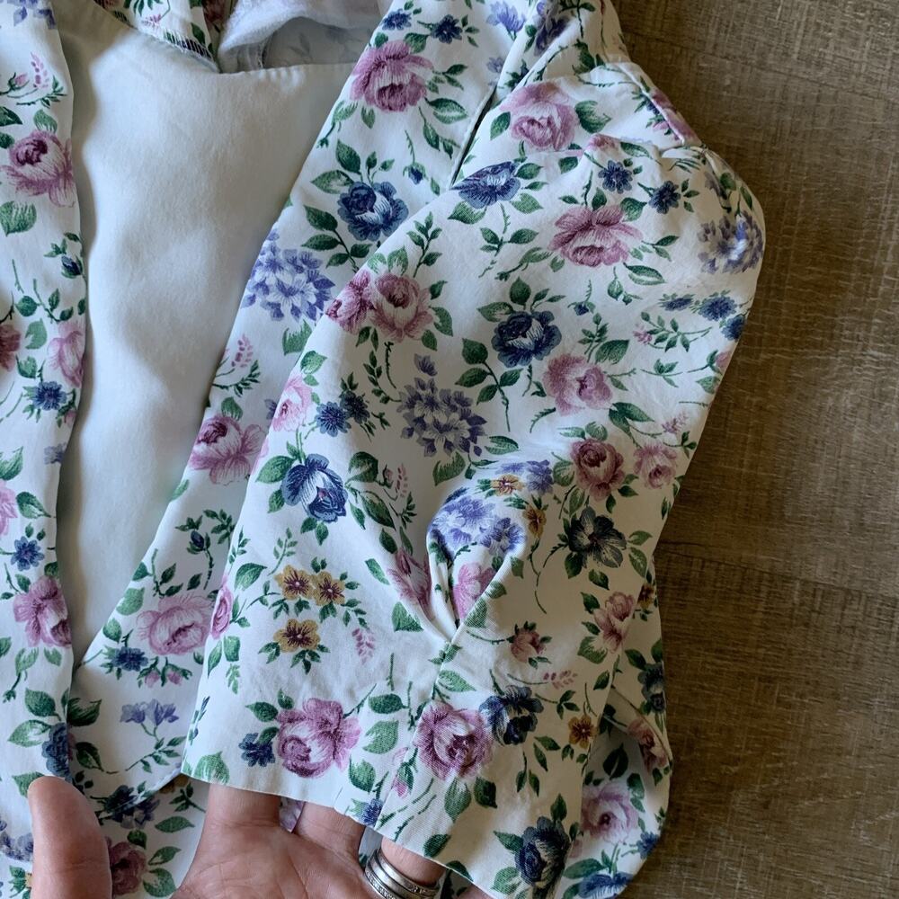 Vintage Periwinkle Floral Midi Dress Womens A-Line Puff Sleeve Belt Cottagecore - Picture 4 of 12